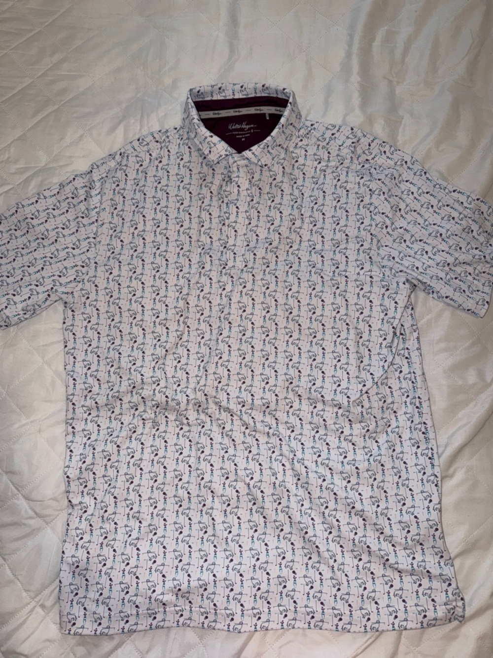 Walter Hagen White Short-Sleeve Polo with Navy and Maroon Print